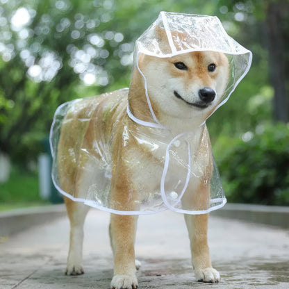 Shiba wearing white Hooded Dog Raincoat