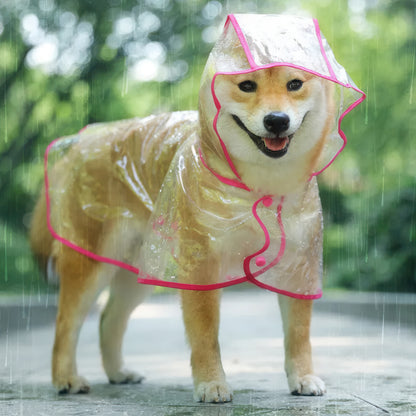 Shiba wearing pink Hooded Dog Raincoat 